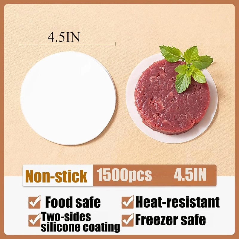 Cedilis 1500pcs Hamburger Patty Paper, 4.5IN Non-Stick Wax Papers, Round Parchment Paper, Food-Grade Burger Sheets for Patty Separating, Freezing, BBQ, Ground Beef and Turkey - Image 2